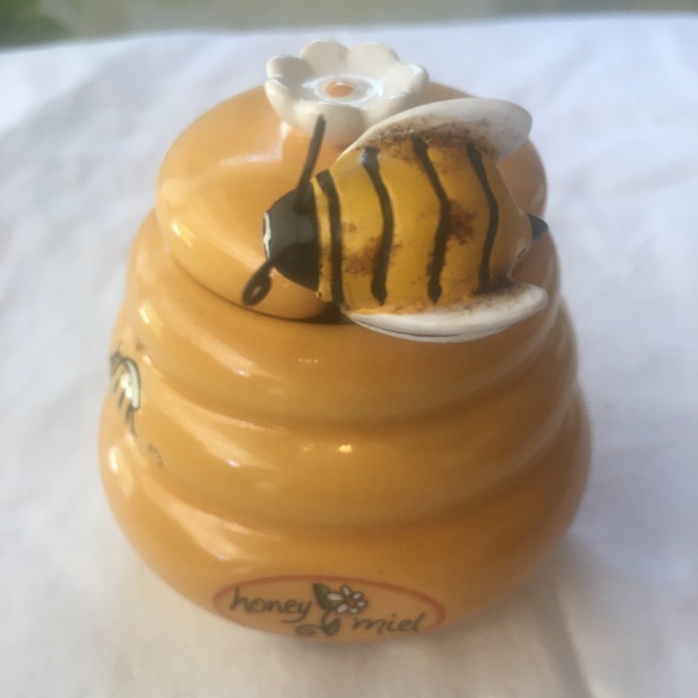 Beehive Honey Miel Pot Jar Ceramic with Wooden
